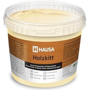 HAUSA Houtkitt 1 kg grenen medium houtplamuurmassa, stopverf voor hout, houtplamuur/vulmassa voor het repareren van houtschade, gebruiksklaar, uitstekende vulkracht, sneldrogend, scheurbestendig