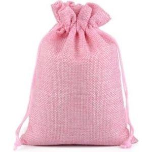 Katoenen mousseline zakken 10 stuks verpakkingszakken voor cadeau linnen tassen sieraden display bruiloft zak jute tas doe-het-zelf jute zakken cadeau trekkoord zakje geschenkzakje (kleur: roze, maat: