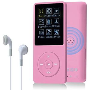 COVVY Slanke muziekspeler 8 GB draagbaar verliesloos geluid 70 uur scherm MP3-speler ondersteuning tot 64 GB (roze)