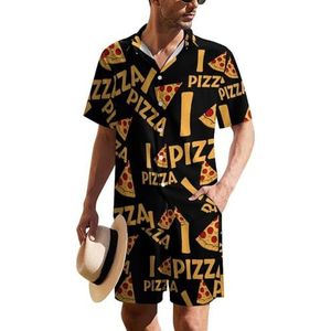 I Love Pizza Hawaïaans pak voor heren, set van 2 stuks, strandoutfit, shirt en korte broek, bijpassende set