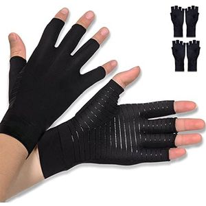 Donfri 2 paar koperen artrose-handschoenen, vingerloze artritis, compressiehandschoenen voor warme handen bij reumatoïden, carpaal tunnel, peesontsteking (XL)