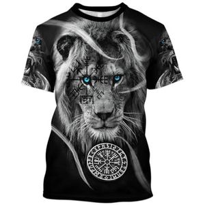 MYZTTZR Fenrir Wolf T-shirt, Noordse Mythologie Strips Harajuku Zomer Korte Mouw 3D Afdrukken Viking Shirt,Norse lion,XL