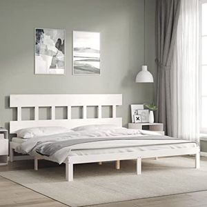 XGWKCNV Bedden en accessoires Bedframe met hoofdeinde wit 200x200 cm massief houten bedden en bedframes