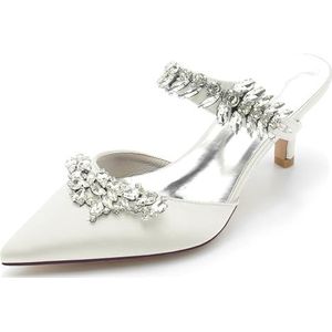 Hanfike Womens Comfortabele Trouwschoenen Slingback Lage Hak Avond Hakken met Strass JY037, Ivoor, 41.5 EU