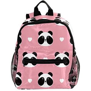 Leuke Panda Gezicht met Hart op Zoete Roze Leuke Mode Mini Rugzak Pack Bag, Meerkleurig, 25.4x10x30 CM/10x4x12 in, Rugzak Rugzakken