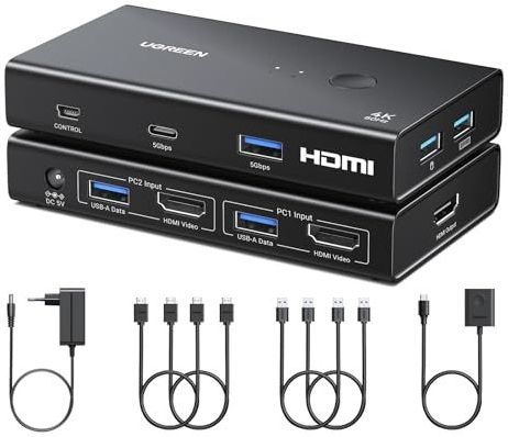 UGREEN - HDMI KVM Switch - 2 PC's - 1 Monitor - 4 USB Poorten - 4K@60Hz