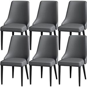 GEIRONV Lounge Teller Stoelen Set van 6, Lederen Woonkamer Keuken Huishoudelijke Eetkamerstoel Stevige Koolstofstalen Metalen Poten Eetstoelen (Color : Dark Grey, Size : 89 * 45 * 47cm)