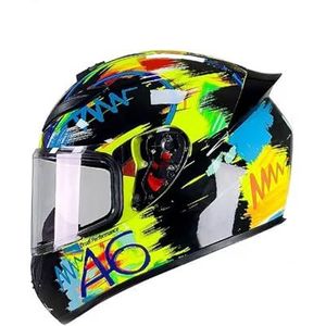 Full Face Motorhelm met Dubbele Achtervleugels DOT Gecertificeerd - Lichtgewicht en Duurzame Volwassen Motorfiets Straat Fietshelm (Gele lijnen, M)(Graffiti,XX-Large)