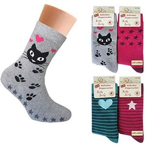 4 paar thermosokken voor meisjes met ABS-noppen, badstof kousen van katoen, ademende stoppersokken voor een goede grip, ideaal voor thuis en kleuterschool, Meerkleurig, 31-34