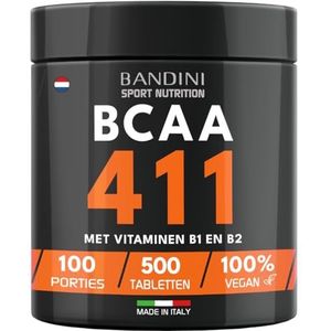 Bandini® BCAA RAMIFIED AMINO ACIDS 4 1 1 | 500 tabletten met gefermenteerde aminozuren met vitamine B1 en B6, 4.1.1 met Leucine, Isoleucine, Valine | Intra Pre Post Workout, Voor Sport, Veganistisch