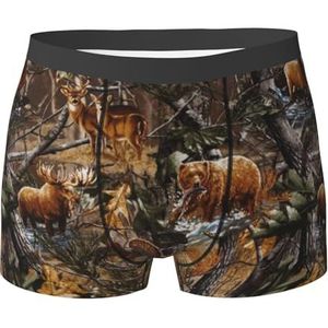ZJYAGZX Hunting Deer Bear Deer Print Boxerslips voor heren - comfortabele ondergoedbroek, ademend vochtafvoerend, Zwart, S