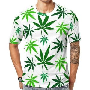 Weed Leaf Patroon Heren Korte Mouw Grafisch T-shirt Ronde hals Print Casual Tee Tops XL