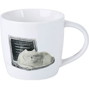 Maxwell & Williams DX1214 Koffiemok 400 ml – Serie Feline Friends – porselein wit, kat & laptop – in geschenkdoos