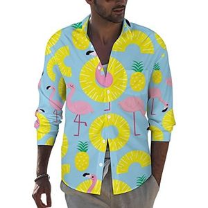 Flamingo en ananas heren revers shirt lange mouw button down print blouse zomer zak T-shirts tops 6XL