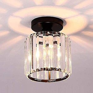 Mengjay Plafondlamp, kristallen plafondlamp, modern, elegant, lampenkap van kristal met metaal, hangend, voor woonkamer, slaapkamer, eetkamer, zwart