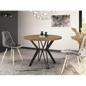 WFL GROUP Ronde tafel voor de eetkamer - 100 of 120 cm diameter - uittrekbare tafel met zwarte poedercoating - industriële stijl - 100 cm (Lancelot eiken, 120 cm)