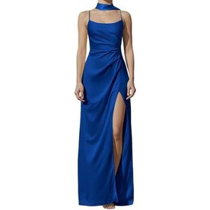 Satijnen bruidsmeisjesjurk voor dames, voor bruiloft, zeemeermin, galajurken, plooien, cocktailjurk, grote maten, koningsblauw, 42