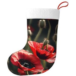 Aubnva Mooie Rode Papaver Bloem Print Kerst Kous 17.7 inch Feestelijke Decor Voor Xmas Familie Bijeenkomsten Party Gunsten