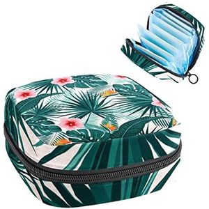 Maandverband Opbergtas, Periode Kit Bag voor School, Menstruatie Cup Pouch, Maandverband Pads Organizer Bag, Tropische Bloemen Groene Bladeren Palm
