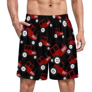 Rode Tractor Grappige Pyjama Shorts voor Mannen Pyjama Bottoms Heren Nachtkleding Met Zakken Zacht