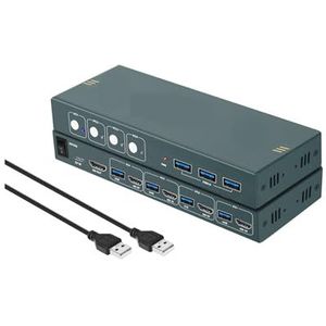 KVM-schakelaar USB 2.0 for toetsenbord-muisprinter 2 PC's delen 4 apparaten USB-schakelaar 4K @ 30Hz/60Hz,Schakelde soepel(S7415H)