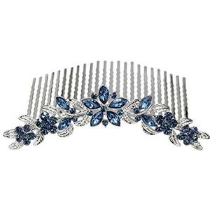 Faship Prachtige Marineblauwe Strass Kristal Bloemen Haar Kam