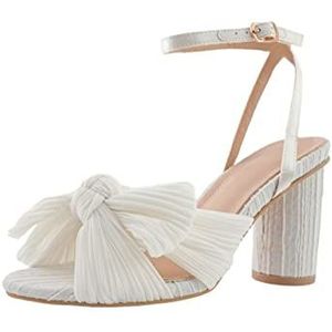 TABKER Sandalen met hak vlinder-knoop sandalen dames pumps satijn zomer dame schoenen hoge hakken feestsandalen dansschoenen (kleur: wit, maat: 3,5 UK)