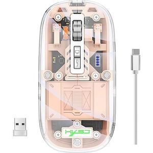 LiLiTok Transparante gamingmuis 2.4G Bluetooth-muizen, draadloze muis met RGB-licht oplaadbare muis Stille klik voor ipad Macbook Laptop PC-accessoires (roze)