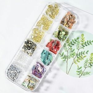 12Grids Nail Art Schelpvlokken Abalone Slice Natuurlijke Zeeschelp Steen Fragment Textuur Manicure Charms Nagel Paillette Decoratie #-PH032