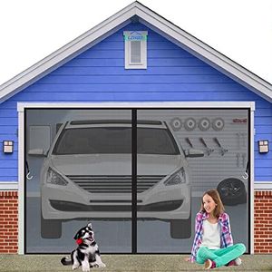 Garagedeurscherm voor auto, 195x250 cm Magnetisch scherm Garage met gaas en zware verzwaarde bodem, eenvoudige montage en pas, handsfree voor garage/terras, zwart Nieuwe Versie