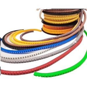Kleurrijke draadnummermarkering, Draadmarkeringslabels 0-9 Nummer 2,5 mm2 Spiraalwikkeling Multicolor 18AWG-12AWG 250-1000 stuks(Mix Color,EC 1)