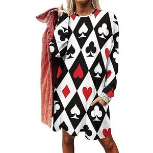 Poker Printing Vrouwen Lange Mouw Tuniek Tops Casual Ronde Hals Sweatshirts Lange T Shrits Met Pocket