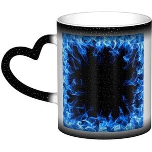 Blauwe Vlam Omcirkeld rond, Keramiek Mok Warmtegevoelige Kleur Veranderende Mok in de Hemel Koffie Mokken Keramische Cup 330ml