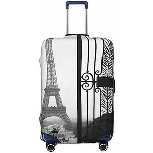 TOMPPY Paris Eiffeltoren bedrukte bagagehoes, elastische wasbare kofferhoes, krasbestendige kofferbeschermer, geschikt voor bagage van 45-72 cm, Zwart, XL