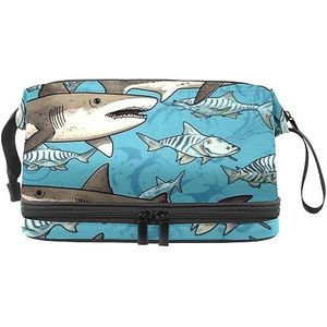 Dubbele Laag Cosmetische Tas Haai Kleine Draagbare Make-up Tas Reizen Organizer Pouch voor Vrouwen Meisjes Toiletartikelen Tassen, Multi 5, 27x15x14 cm/10.6x5.9x5.5 in, Make-up zakje