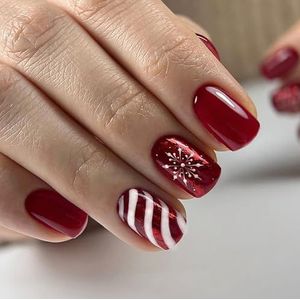 24 stuks korte kunstnagels - nepnagels met lijm - plaknagels in 12 maten - volledig dekkende acryl kunstnageltips for vrouwen en meisjes. Nail Art(Dark Red)