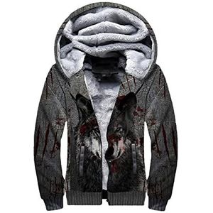 3D Wolf Bedrukte Fleece Rits Hoodies Mannen voor Vrouwen Winter Warm Dubbel Plus Fluwelen Jas Cosplay Vest, 3, XL