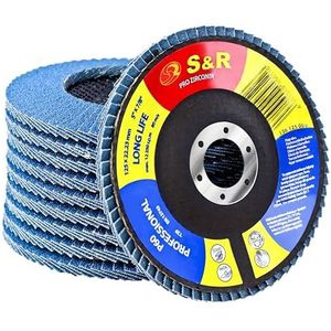 S&R Lamellenschijven Set 10-delig – 125mm x 22,23mm – P60 – Slijpschijven voor Haakse Slijpmachine – voor Plaatstaal, Gietijzer & Roestvrij Staal (Inox) – Industriële Kwaliteit – Glasvezelversterking