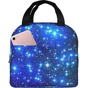 JYQCNSMJYB2 Blauwe glanzende sterren print licht duurzame draagtas voor kantoorwerk school geïsoleerde lunchbox voor dames en heren