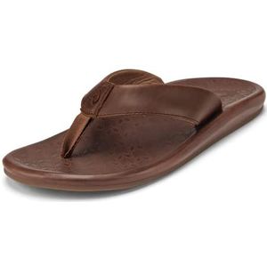 OluKai 'Ilikai Men's Leather Sandals, Full-Grain Leather Flip-Flop Slides, Anatomical Footbed & Cushioning, Comfort Fit & Wet Grip Rubber, Toffee/Toffee, 13