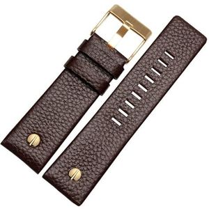 LUGEMA Echt Lederen Band Horlogeband 22 24 26 27 28 30mm Litchi Grain Compatibel Met Diesel DZ4316 DZ7395 DZ7305 Horloge Band Horloge Armband (Color : Brown gold buckle, Size : 27mm)