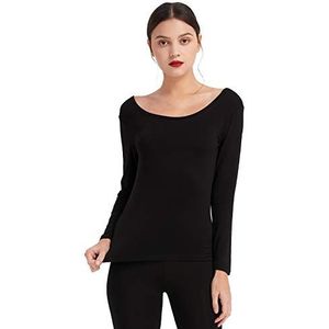 Mcilia Ultradun modal thermisch ondershirt voor dames met ronde hals en lange mouwen Zwart S (34 36 38)
