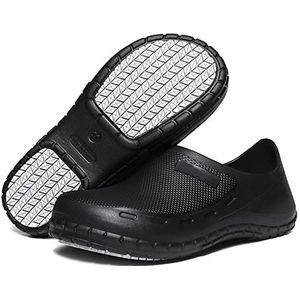 Chef Keukenschoenen Mannen Vrouwen Antislip Tuin Ziekenhuis Werk Klomp Slip Resistant Unisex Restaurant Schoenen Lichtgewicht Comfort Zwart/Wit/Oranje UK5-10, Zwart, 42.5 EU