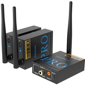 1Mii 3-in-1 Draadloze Audio Zender Ontvanger, 2.4GHz Audio Overdracht, Lage Latentie, HiFi-muziek van TV/PC naar Subwoofer/Actieve Luidspreker/Versterker, Optisch/Coaxiaal/3,5mm/RCA-aansluiting