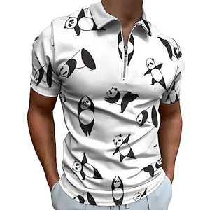 Panda in Verschillende Joga Pose Polo Shirt voor Mannen Casual Rits Kraag T-shirts Golf Tops Slim Fit
