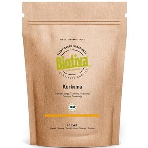 Biotiva Kurkuma Poeder Bio 1000g - Hoogwaardige Kurkuma wortel (Curcuma) gemalen - Superfood - Hersluitbare voordeelverpakking met ritssluiting - verpakt in Duitsland (DE-ECO-005)