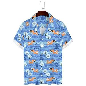 Winter Forest Little Foxes Hawaiiaanse shirts heren korte mouw Guayabera shirt casual strand shirt zomer T-shirts S