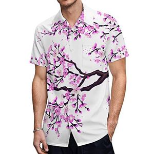 Sakura Tree Cherry Blossoms Hawaiiaanse shirts voor heren, korte mouwen, casual overhemd met knopen, vakantie, strandshirts, L