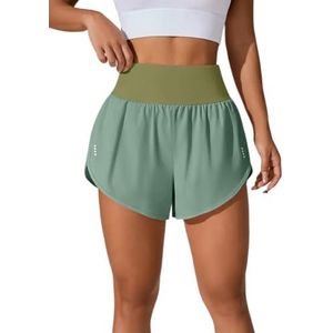 FASHIONISM Dames hoge taille ruches detail actieve slijtage skort dames zomerkleding casual losse pasvorm yoga hardlooprokken pak van 2, Lichtgroen, M