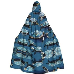 EdWal many Sea Turtle-Blue Print Hooded Robe, Unisex Volwassenen Hooded Mantel, Carnaval Cape voor Halloween Cosplay Kostuums